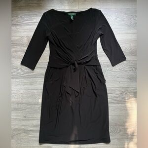 Lauren Ralph Lauren Black Long Sleeve Twist Front Knee Length Dress Size 4 Work